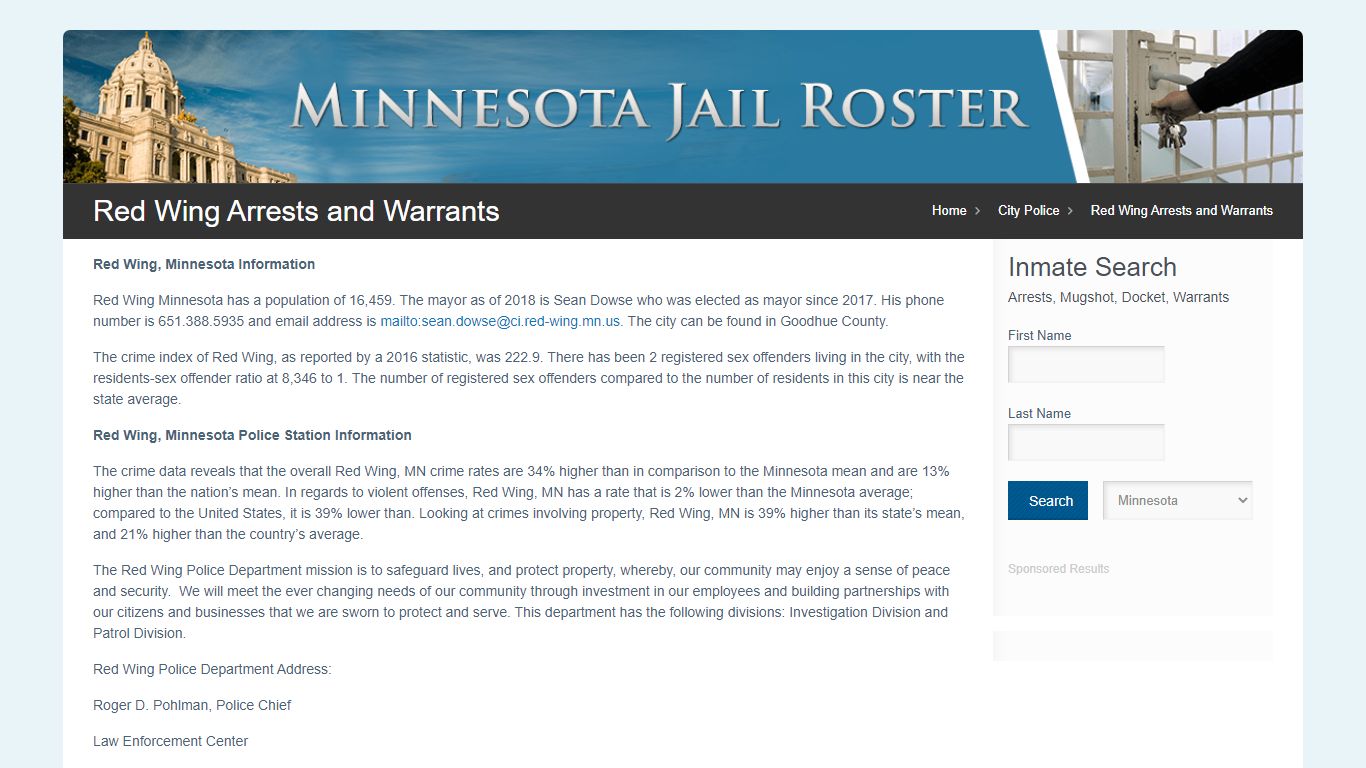 Red Wing Arrests and Warrants | Jail Roster Search